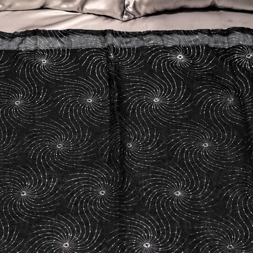 Black Semi-Transparent Curtain with Silver Spiral Design 286x274 cm new