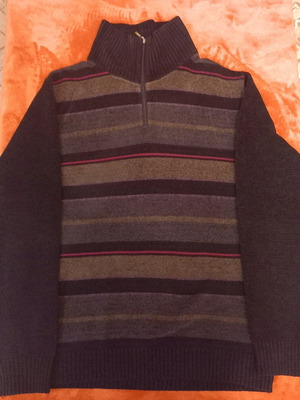 Men's chenille sweater black with stripes, size Large like new