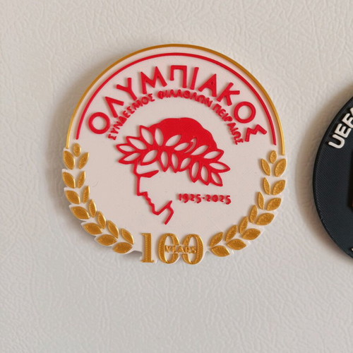 Olympiacos 100 Years Collectible Badge and UEFA Europa Conference League Winners 2024 Badge