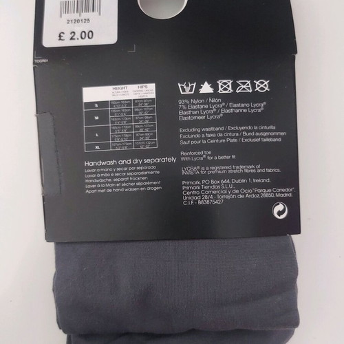 Primark tights new, pack of 2, black 100denier and grey 80denier size M
