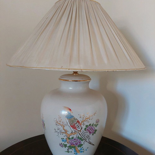 Table lamp used with worn lampshade