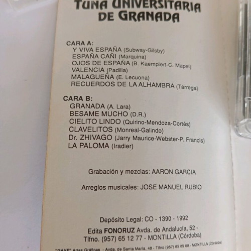 Tuna Universitaria De Granada collectible cassette classical