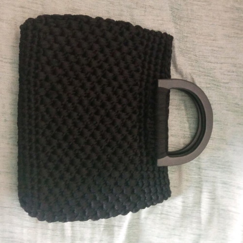 Handmade handbag with wooden black handle and lining new