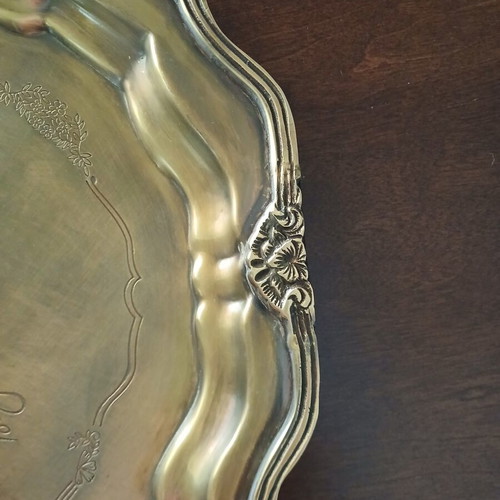 Bronze tray like new with engraved designs and curved finish