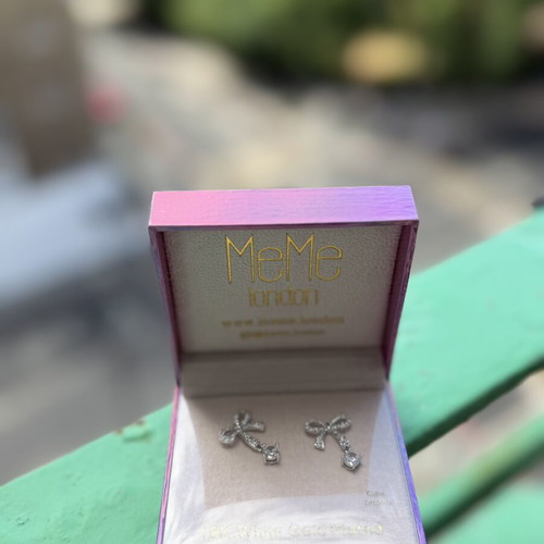 Meme London Belle Ribbon Earrings new, 18K white gold plated