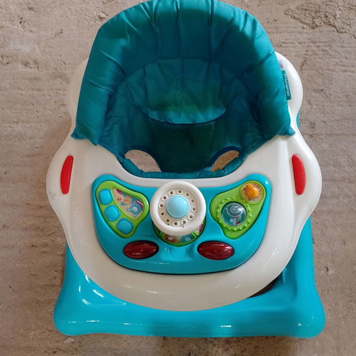 Premaman walker used, blue with adjustable seat height and toys