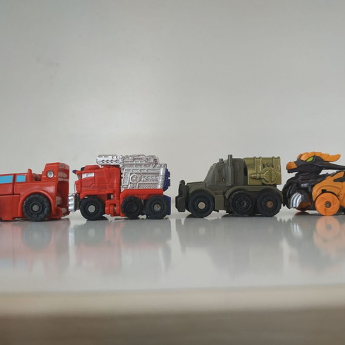 Transformers Bot Shots figures used, Optimus Prime, Megatron, Ironhide, Scourge