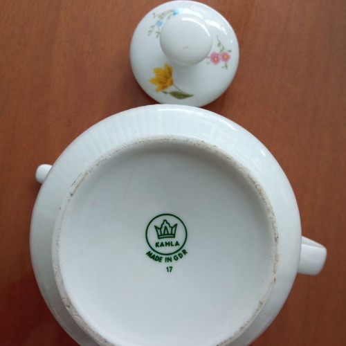 Vintage porcelain jug with floral design used, made in GDR