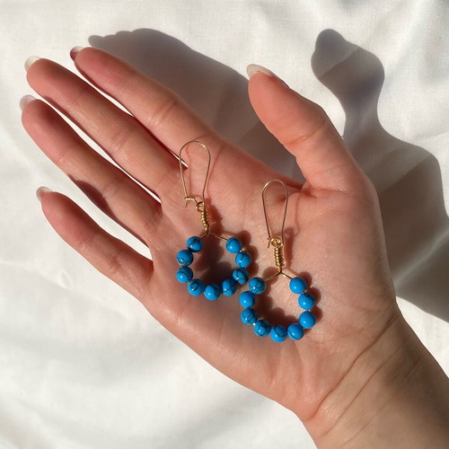 Handmade hoop earrings with blue and gold haolite, made to order