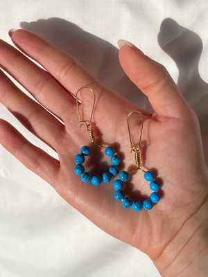 Handmade hoop earrings with blue and gold haolite, made to order