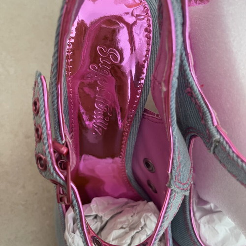 Generation Kiss Denim Point Toe Heels, Size 38, Blue Pink