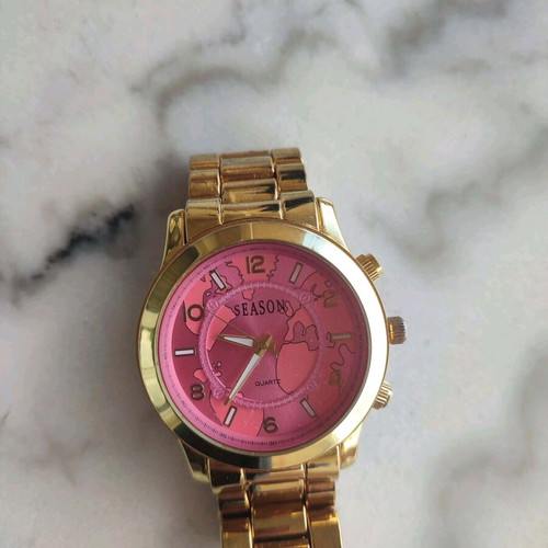 Season Time Gala women's watch like new with gold bracelet and pink dial