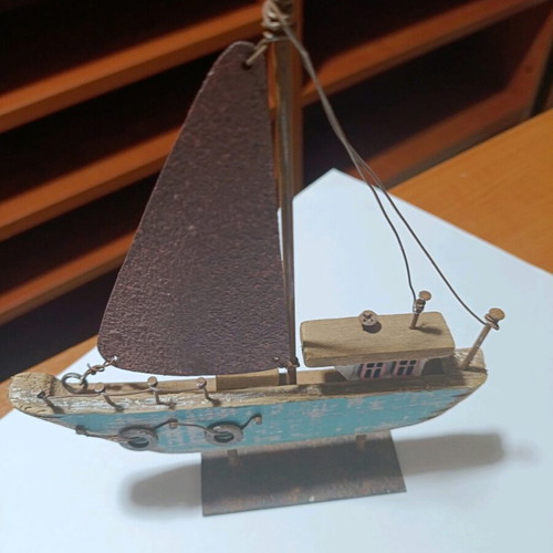 Wooden boat with metal sail new, unused