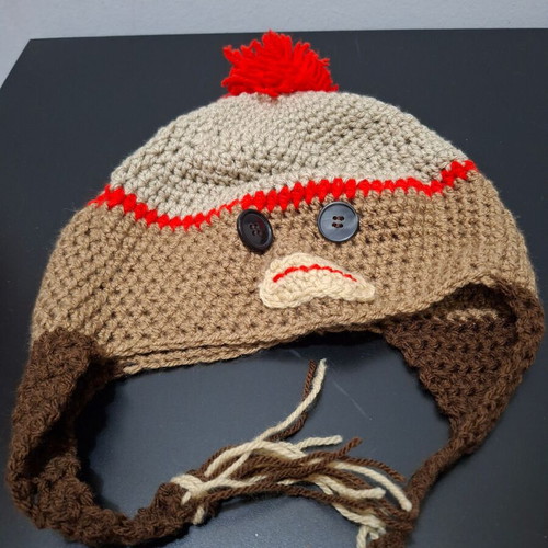 Handmade children's monkey hat like new, brown