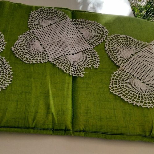 Vintage crochet doily set used, 4 pieces handmade dowry