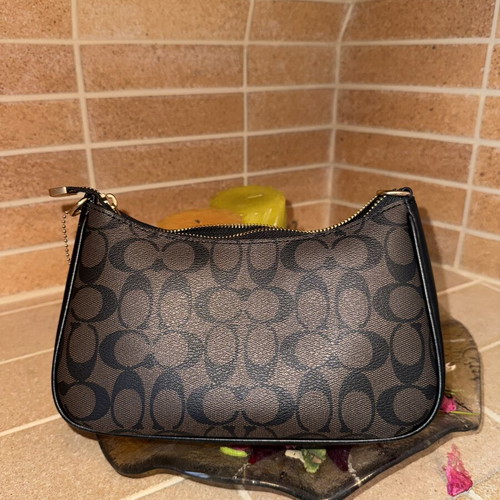 Coach Teri Signature Canvas Shoulder Bag used, dark brown and black