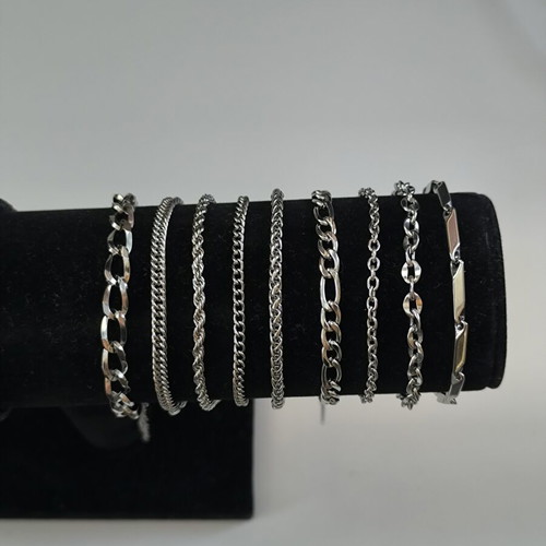 9 men's stainless steel bracelets, silver