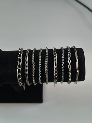 9 men's stainless steel bracelets, silver