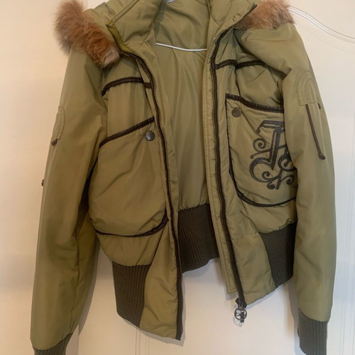 Byblos short jacket with hood and real fur like new, green