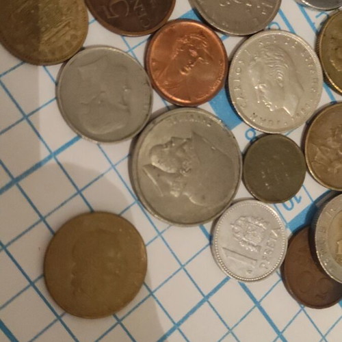 Coins used, 200 pieces from around the world