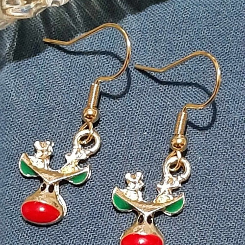 Reindeer earrings new, stainless steel, red and green