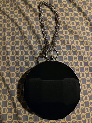 Evening bag like new with chain, black satin