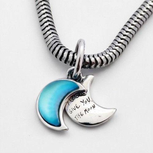 Pandora Crescent Moon Double Dangle Charm S925 new, blue and silver