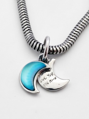 Pandora Crescent Moon Double Dangle Charm S925 new, blue and silver