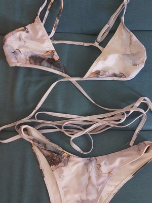 Polymorphic Triangle Bikini Set used, marble print, turquoise and gold