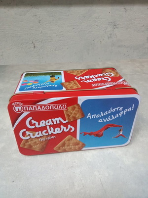 Κουτί αλουμινίου Cream Crackers Παπαδοπούλου vintage μεταχειρισμένο δεκαετίας 1990