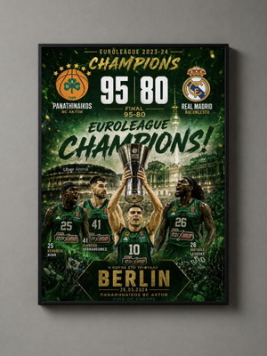 Panathinaikos BC Euroleague 2024 framed poster new with protective glass