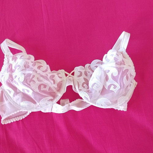 First white bra 80C used embroidered tulle, balconette style