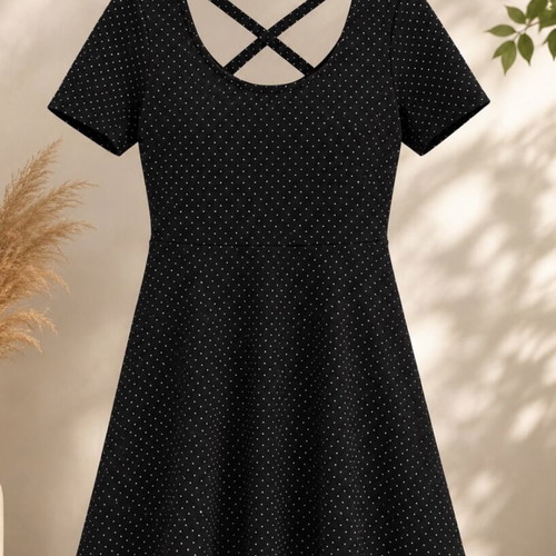 H&M dress skater style medium black with white polka dots like new
