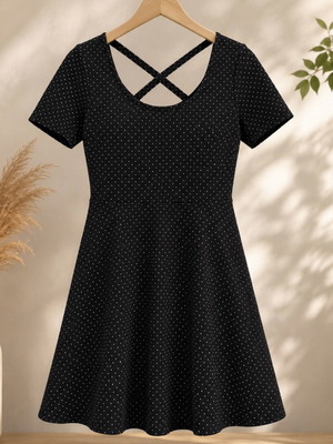H&M dress skater style medium black with white polka dots like new