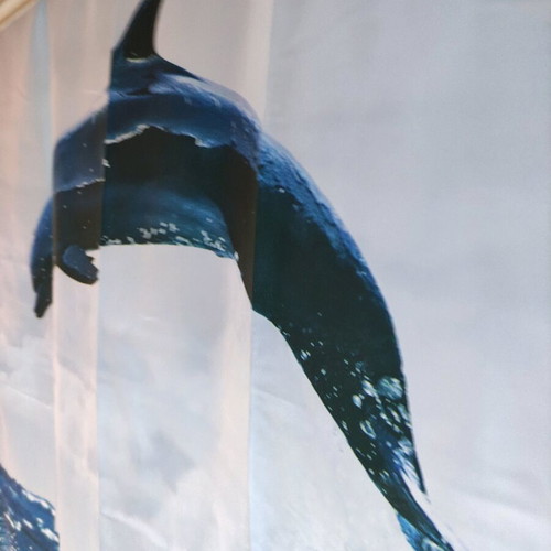 Waterproof shower curtain with dolphin print and blue rings 2x1.80 new