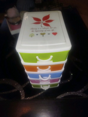 Mini jewelry box new, colorful with 5 drawers