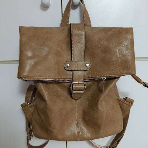 Backpack made of leatherette, new, beige and brown