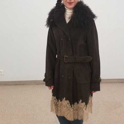 Suede coat Red Valentino like new, dark brown with ecru lace