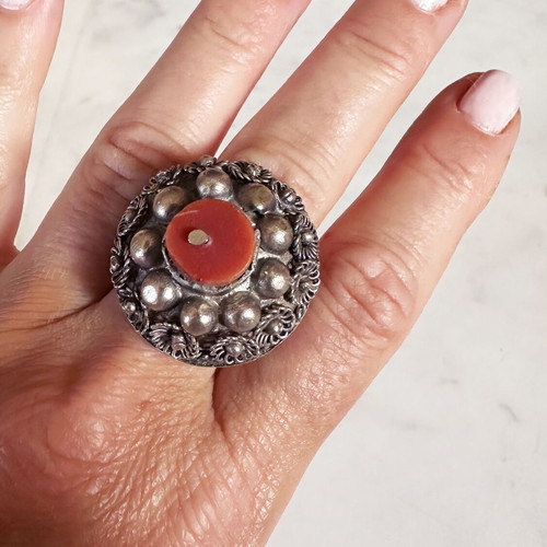 Ethnic ring used with natural coral stone