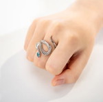 Silver S925 Snake Ring with Blue Stone, Adjustable