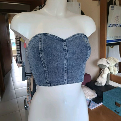 Monique denim bustier top new S/M with zipper