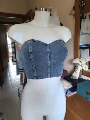 Monique denim bustier top new S/M with zipper