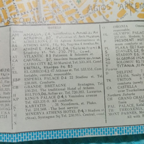 Vintage Athens Map Vellios Edition used, 1950s-60s