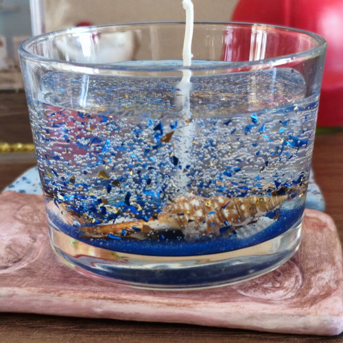 Handmade Gel Candle Sea Bottom with Real Shells and Wood and Salt Scent