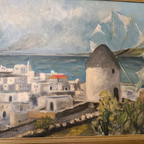 Painting Anemomylos in Mykonos oil on canvas like new