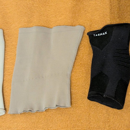 Knee brace, ankle support and elbow pads used, size Large