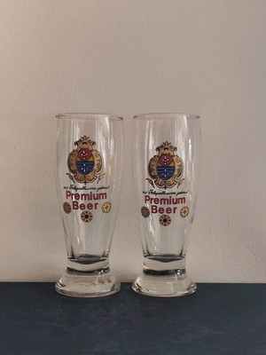 Premium Beer beer glasses like new, pair