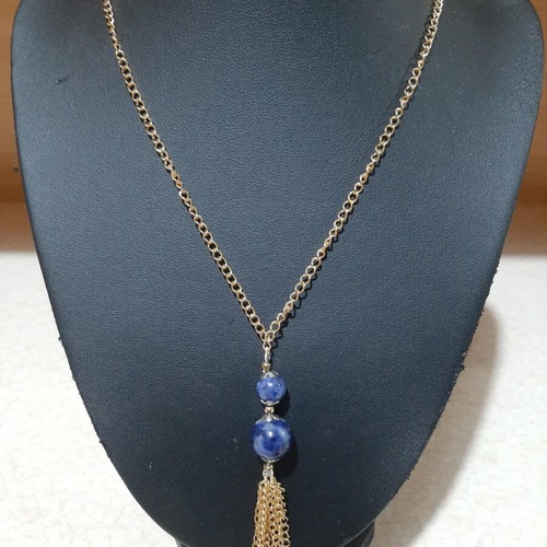 Jewelry set with sodalite in steel, necklace length 80 cm, new