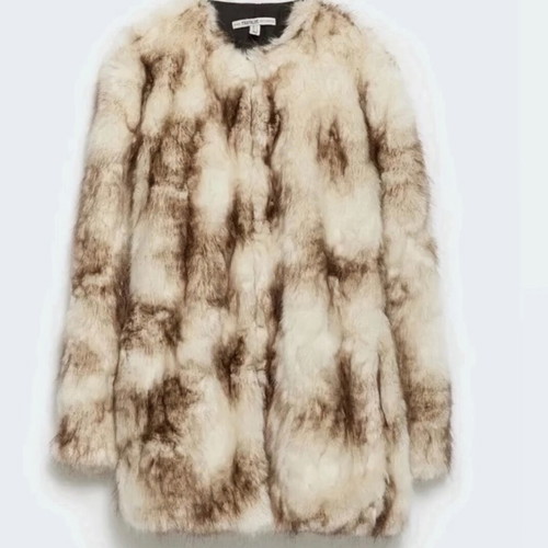 Zara Faux Fur Coat Trafaluc Super Soft Like New Beige Brown Ombre