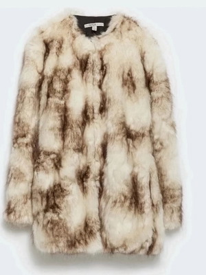 Zara Faux Fur Coat Trafaluc Super Soft Like New Beige Brown Ombre